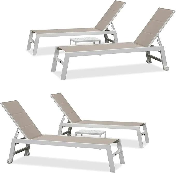 PURPLE LEAF Outdoor Chaise Lounge Set Oversize Adjustable Sunbathing Recliner Extra Wide Lounge Chairs with Side Table for Poolside Beach Outside Patio Aluminum Chaise Lounger Khaki 2 Sets by GreenHaven Gardens