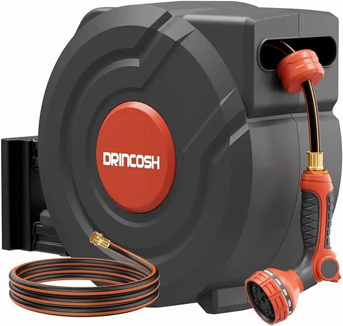 Upgraded Retractable Garden Hose Reels 130 ft X 1/2" PRO Metal Bracket 180° Swivel Any Length Lock Heavy Duty Water Hose Reels Wall Mount 9 Pattern Nozzle Garden Watering by GreenHaven Gardens