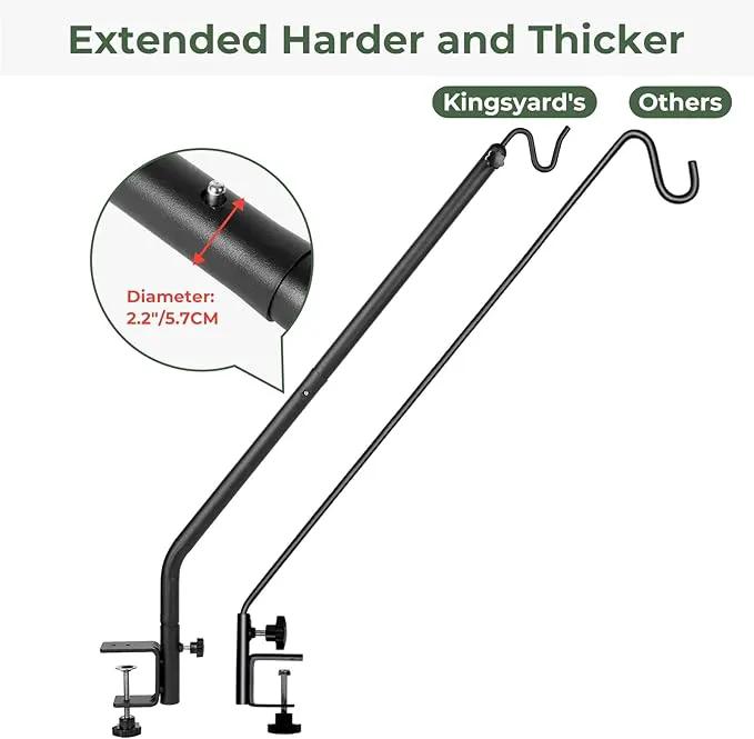 Kingsyard 2 Pack Heavy Duty Deck Hook, 27"-39" Adjustable Metal Deck Railing Hooks for Hanging Bird Feeders, Planters, Suet Baskets, Lanterns, Wind Chimes, Clamp Mounted by GreenHaven Gardens
