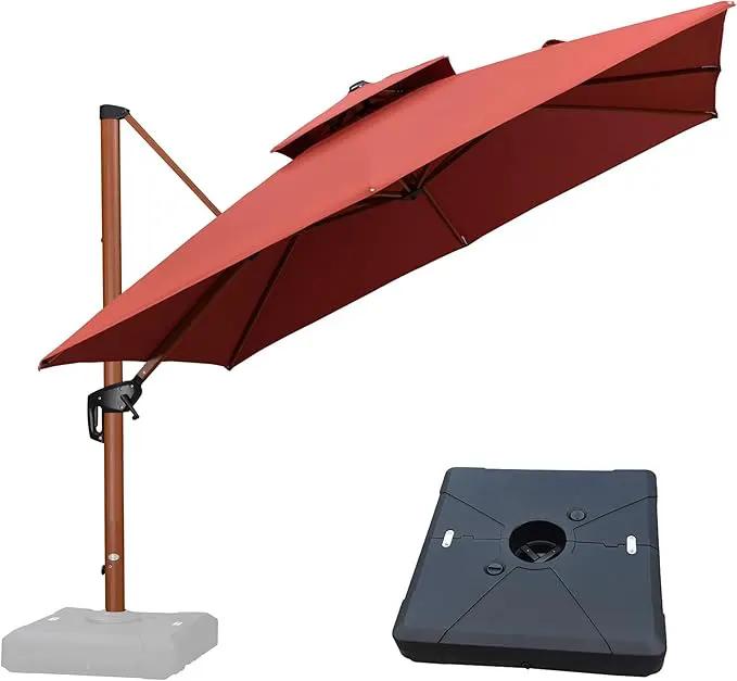 PURPLE LEAF 10ft Patio Umbrella with Base Outdoor Square Umbrellas Large Cantilever Umbrella Windproof Offset Umbrellas Heavy Duty Sun Umbrella for Garden Deck Pool Patio, Brick Red by GreenHaven Gardens