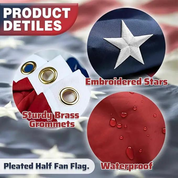 4Pack American Bunting Flag 2x4 Ft Patriotic Bunting Flags 4th of July Decor Outside Porch USA Pleated Half Fan Flag Decorate Garden Embroidered Star Red White & Blue Stripe Banner by GreenHaven Gardens
