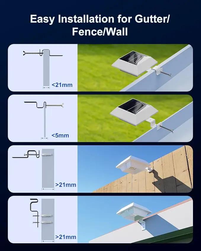 4 Pack Solar Powered Gutter Lights Outdoor Decorative Waterproof 12 LEDs Yard Lamp for Fence, Railing, Outside Wall, Deck, Garden, Path, Backyard, Walkway, Patio, No Drilling Installation (Warm White) by GreenHaven Gardens