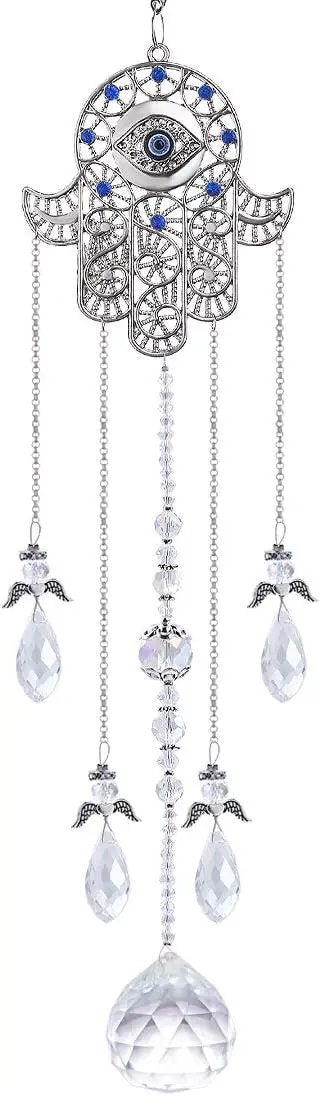 Hanging Crystal Blue Evil Eye Protection Pendant Hamsa Hand Suncatcher Angel Wing Decor Prism Sun Catchers Indoor Window Decoration Charm by GreenHaven Gardens