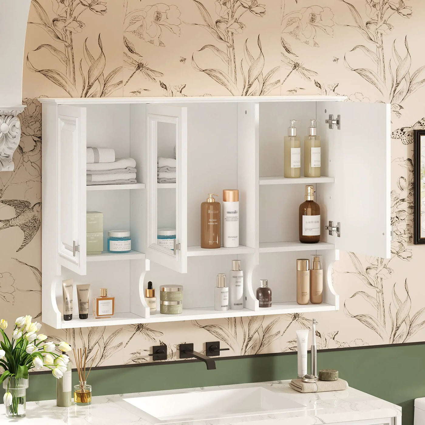 Modern Wall Mounted Mirror Medicine Cabinet With Open Shelves, Adjustable Interior, Storage Over Toilet by Unique Piece Furniture