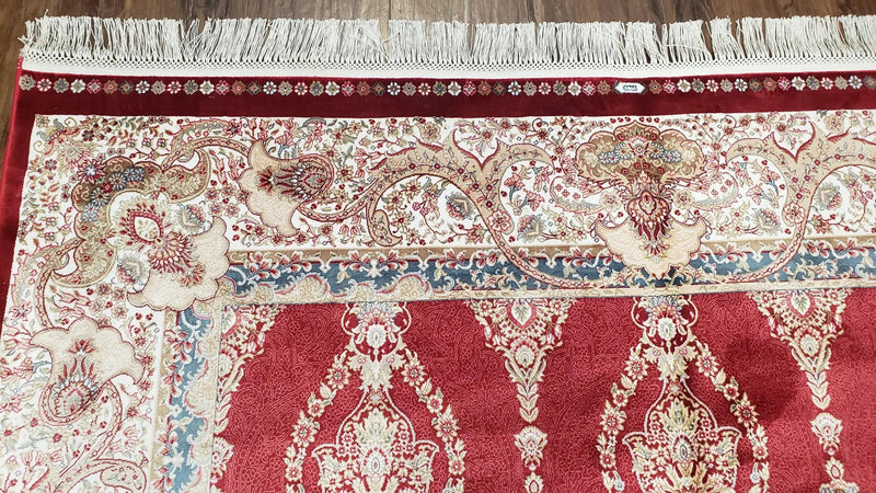 Dark Red Silk Carpet 5.3 x 7.6 ft, 5x8 Silk Rug, New Turkish Silk Carpet, Mint Condition, Beige & Red Area Rug, Bamboo Silk, High Quality by Jewel Rugs