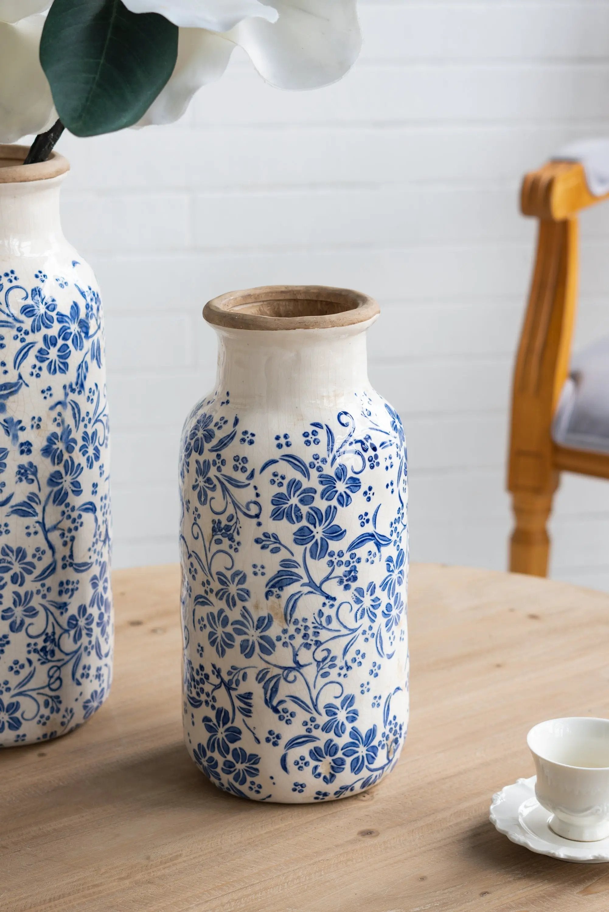 D5.7x12.5' Blue and White Ceramic Accent Vase with Traditional Floral Motifs by HouseOfZazla
