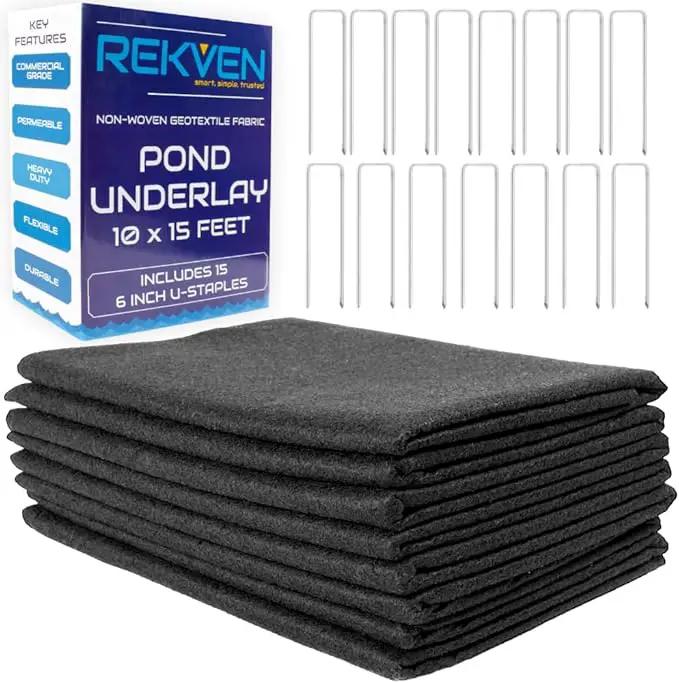 10 x 15 Feet Pond Liner Underlayment Non Woven Geotextile with 15 U-Pins by GreenHaven Gardens
