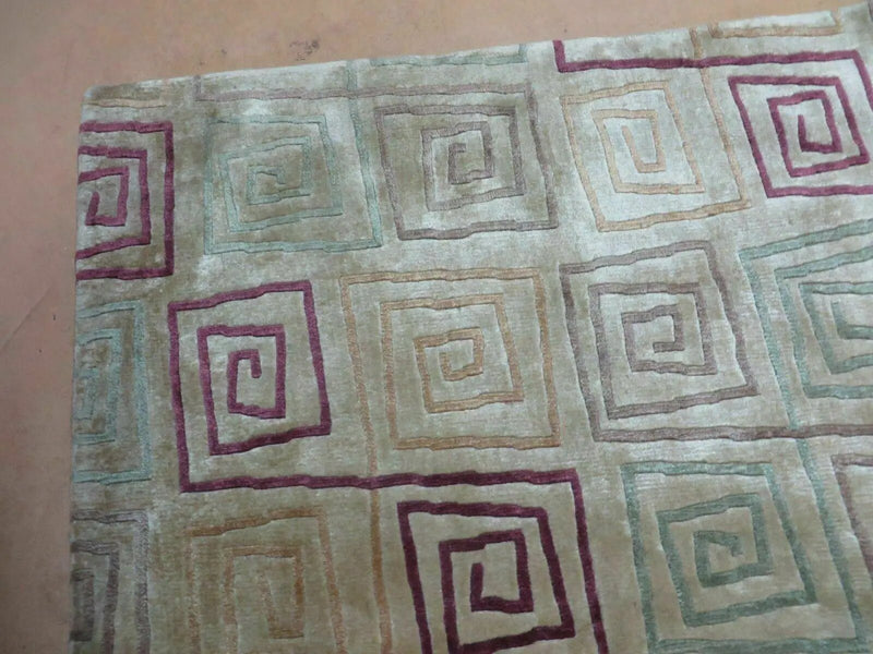 8' X 11' Modern Tibetan Nepal Art Deco Chinese Handmade Wool Silk Rug Abstract by Jewel Rugs