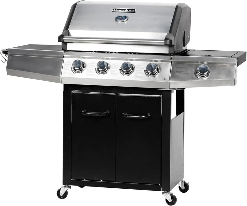 MASTER COOK 4 Burner Gas Grill, 52,000BTU Cabinet Style Grill, Propane Grill with Side Burner, Built with Stainless Steel (Black) by GreenHaven Gardens
