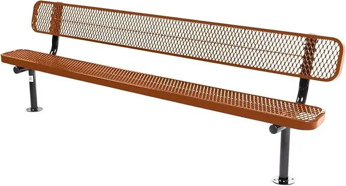 Heavy-Duty Outdoor Bench Thermoplastic Coated, Expanded Metal, Commercial-Grade Seating, Made in America (Surface with Back, 8 Ft, Textured Copper) by GreenHaven Gardens