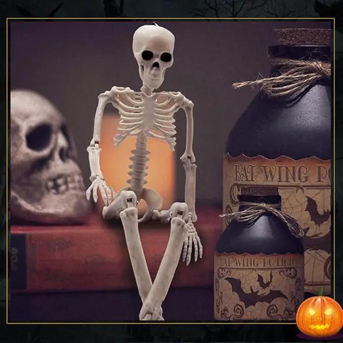 DINESIL 5 Packs Posable Halloween Skeleton, Full Body Halloween Skeleton with Movable Joints, 16" Hanging Spooky Skeletons for Halloween Haunted House Party Home Props Decorations by GreenHaven Gardens