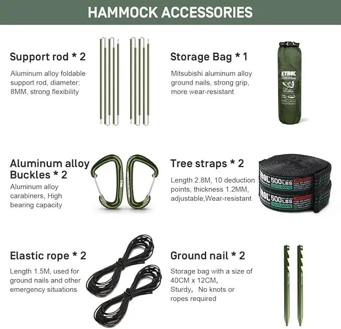 ETROL Camping Hammock with Mosquito Net,3 in 1 Function Parachute Portable Hammock,Double & Single Hammocks Tent for Travel Outdoor Indoor Hiking Patio - with Tree Straps,Carabiners,Aluminium Poles by GreenHaven Gardens