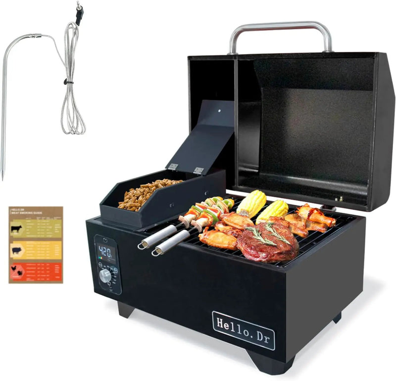Pellet Grill, Portable Pellet Smoker, Smoker Grill with Digital Control, LED Screen, Meat Probe, Portable pellet Grills for BBQ, Smoke, Bake and Roast, RV Camping，Black by GreenHaven Gardens