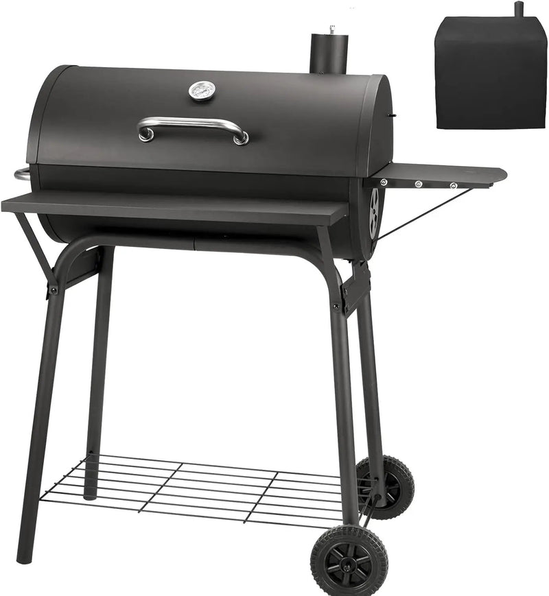 Barrel Charcoal Grill, Large Charcoal Grills with Front and Side Shelf, 627 Square Inches Cooking Grid, Outdoor BBQ Grill, Perfect for Backyard Camping, Patio Parties, and Picnics by GreenHaven Gardens