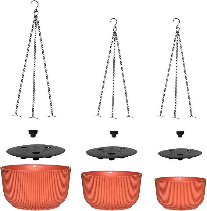 Hanging Planters for Indoor Plants, 3 Pack Plant Hanger Outdoor with Drainage Holes, Self Watering Hanging Basket Flower Pot for Garden Home Decor, 9/10/11 Inch, Orange by GreenHaven Gardens