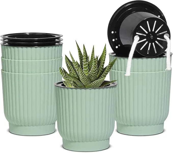 T4U African Violet Pots, 4 Inch Self Watering Pots for Indoor Plants, 6 Pack Small Planters, Durable Mint Green Plastic Small Pots for Indoor Plants, Flower by GreenHaven Gardens