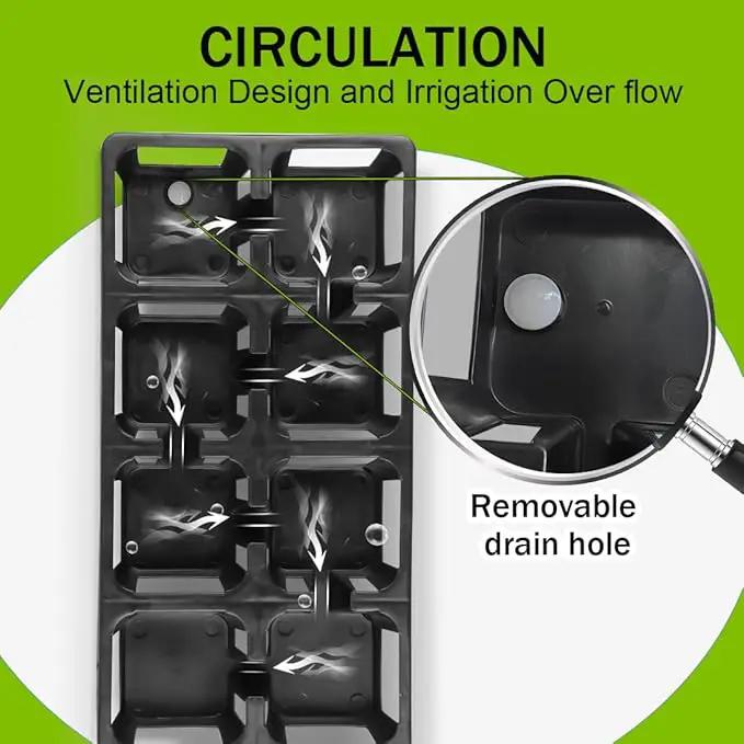 8 Cell Nursery Pots Trays 6 Pack (12" x 6"), 3 inch Square Plastic Nursery Pots 48 Pcs, Durable Carrying Seed Starter Tray, Planting Trays for Holding Small Seedling Pots with Drain Holes (Black) by GreenHaven Gardens