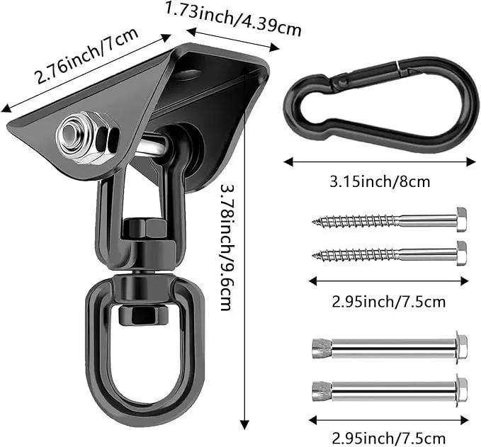 Heavy Duty Hammock Hanging Kit, 360° Rotating 1200 lb Swing Hangers for Hammock Chair Stand, Seat, Porch Swing, Yoga, Tree, Ceiling Mount, Indoor Outdoor Hanging Hardware Black | Pack of 3 by GreenHaven Gardens