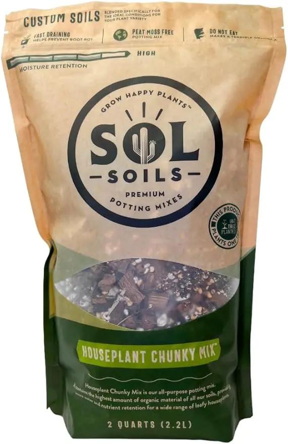 Sol Soils Chunky Houseplant Mix - Fast Draining Soil for Indoor Plants with Coco Coir Chips, Perlite, & Pumice, 2 Quart by GreenHaven Gardens
