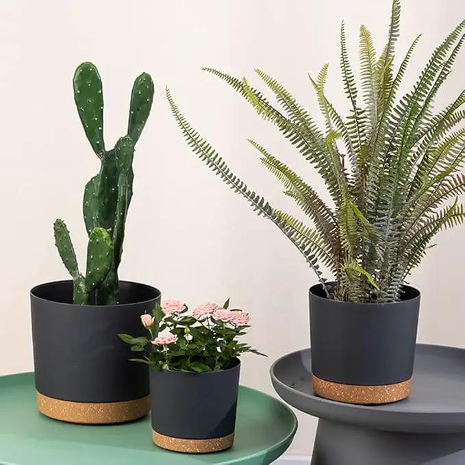 ZMTECH Plant Pots, Set of 6 6.5'' Self Watering Plastic Planter with Drainage Hole and Saucer,Modern Decorative Flower Pot for Indoor Outdoor House Plants, Succulents, Flowers - Dark Gray by GreenHaven Gardens