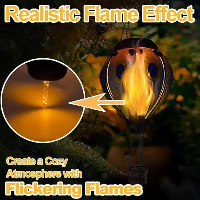 2PCS Solar Hot Air Balloon Lanterns with Flame with Shepherd's Hooks, Glass Hanging Flickering Lights Outdoor Waterproof for Garden Tree Yard Patio Mother's Day Gift, 18" H Peacock-Blue by GreenHaven Gardens