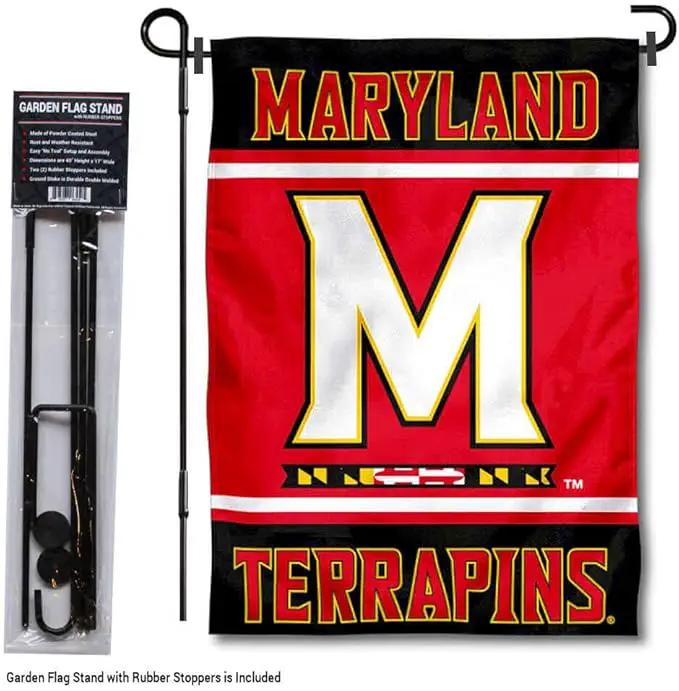 College Flags & Banners Co. Maryland Terrapins Garden Flag with Stand Holder by GreenHaven Gardens