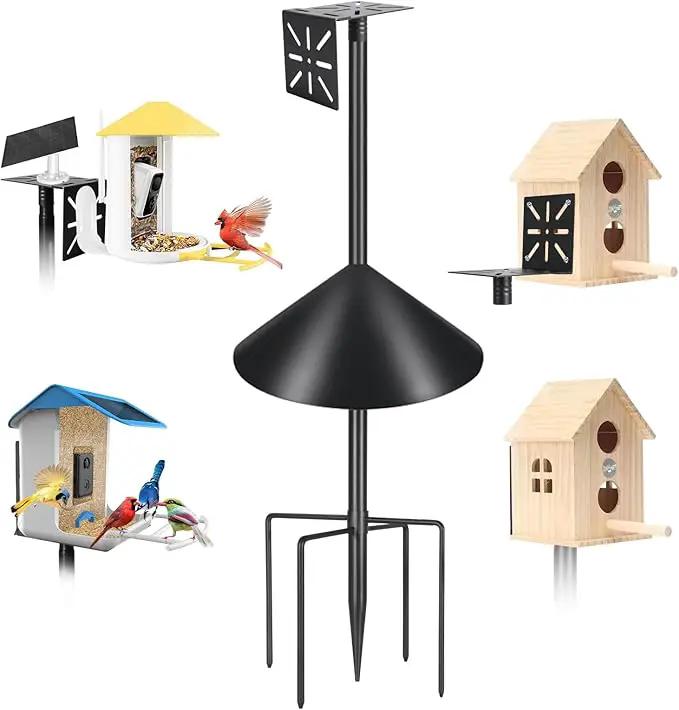 Smart Bird Feeder Pole with Squirrel Baffle & Bath-Heavy Duty Adjustable 3-6.6ft Universal Stand Mount for Backyard&Outdoor Bird Houses/Cameras (80'Pole-Baffle) by GreenHaven Gardens