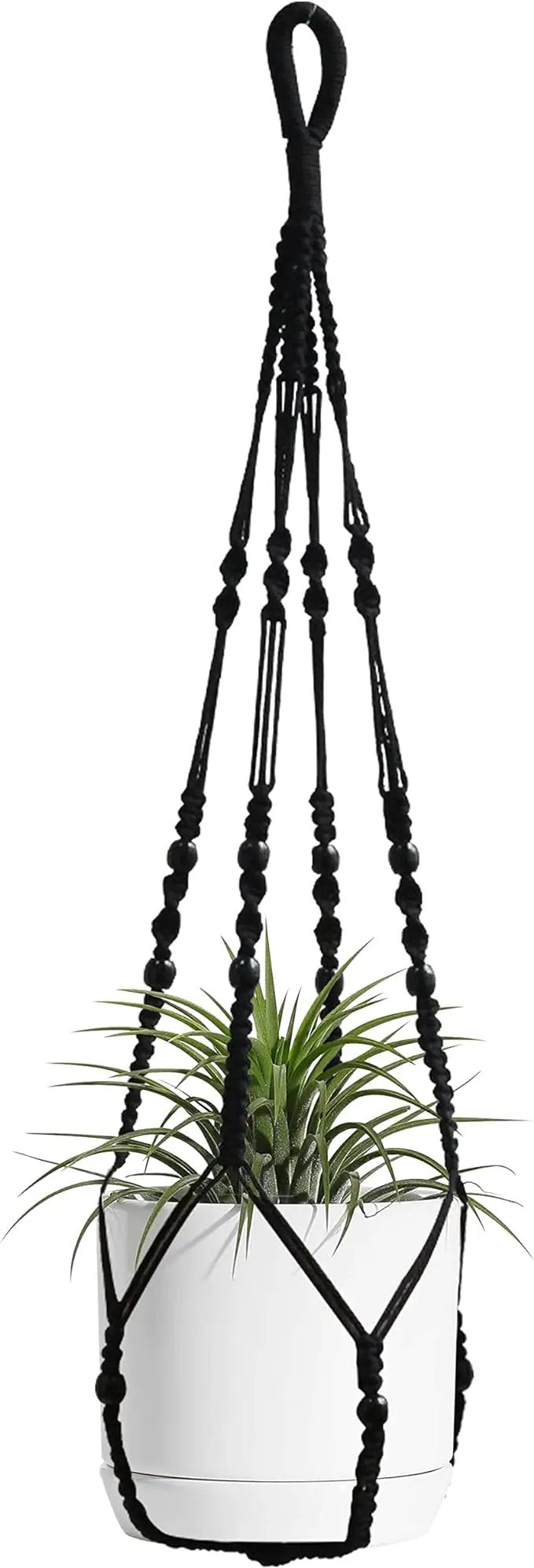 Macrame Plant Hanger Indoor Hanging with Wood Beads Macrame Planters No Tassel for Indoor Outdoor Boho Home Decor 35 Inch (Black,1pc) by GreenHaven Gardens
