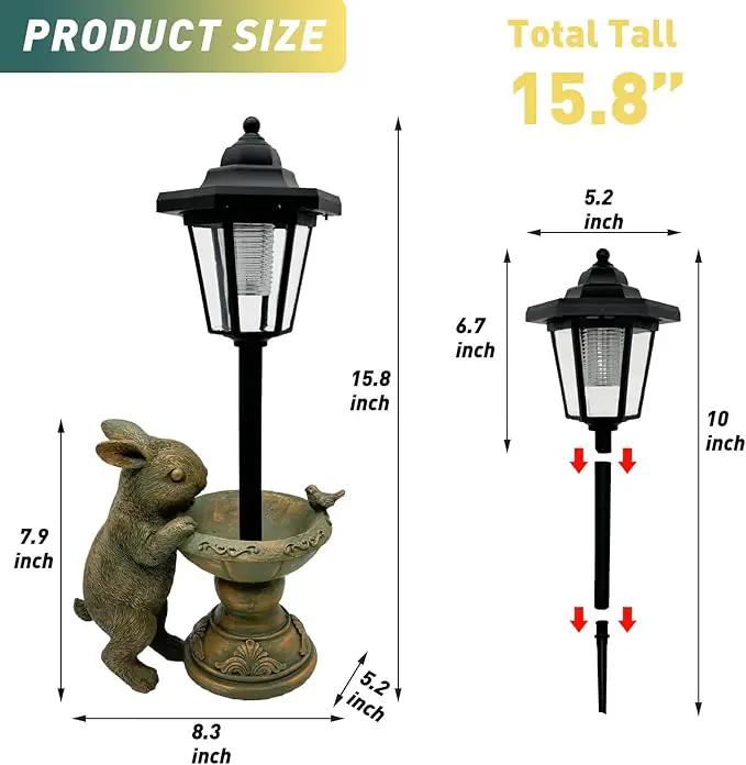 Rabbit Garden Statue with Solar Lantern - 15.8“ Outdoor Bunny Statue Bronze Resin Rabbit Figurines for Outside, Yard, Patio, Lawn Decor, Housewarming Gifts for Women, Mom by GreenHaven Gardens