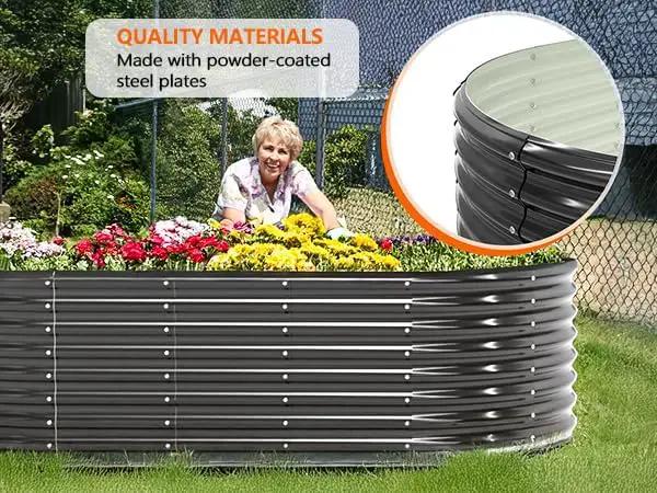 VINGLI Galvanized Raised Garden Beds Outdoor, 6x3x2 Ft, 8x4x2 Ft Lager Metal Planter Raised Beds for Planting Vegetables Flowers Herb (8 * 4 * 2（Oval）) by GreenHaven Gardens