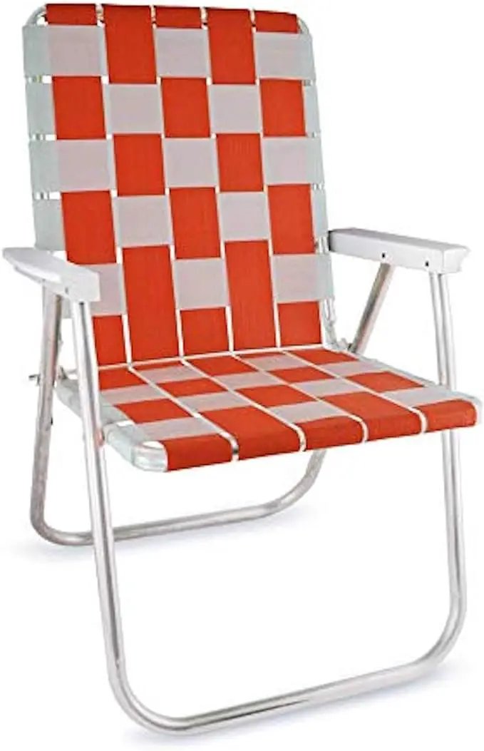 Lawn Chair USA Folding Aluminum Outdoor Patio Lawn Chair | Heavy-Duty Webbed Chairs for Camping, Sports, Beach, Yard & Tailgating | Lightweight Portable | Classic - Orange/White by GreenHaven Gardens