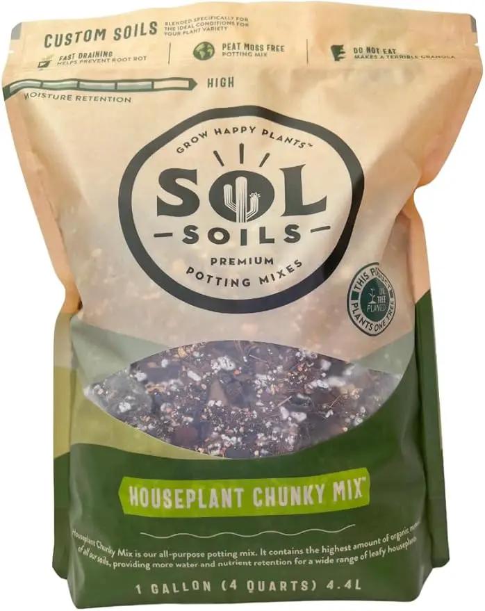 Sol Soils Chunky Houseplant Mix - Fast Draining Soil for Indoor Plants with Coco Coir Chips, Perlite, & Pumice, 1 Gallon by GreenHaven Gardens