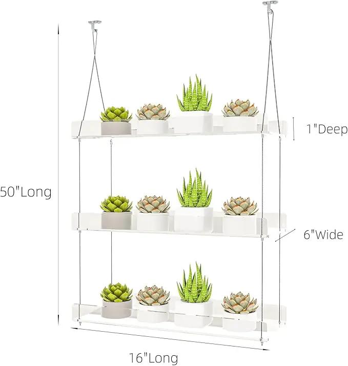 Hanging Clear Window Plant Shelves, Height Adjustable Acrylic Window Plant Hanger, 3-Tier Sturdy Window Sill Plant Shelf for Indoor Window Grow Herbs, Succulents, Flower by GreenHaven Gardens