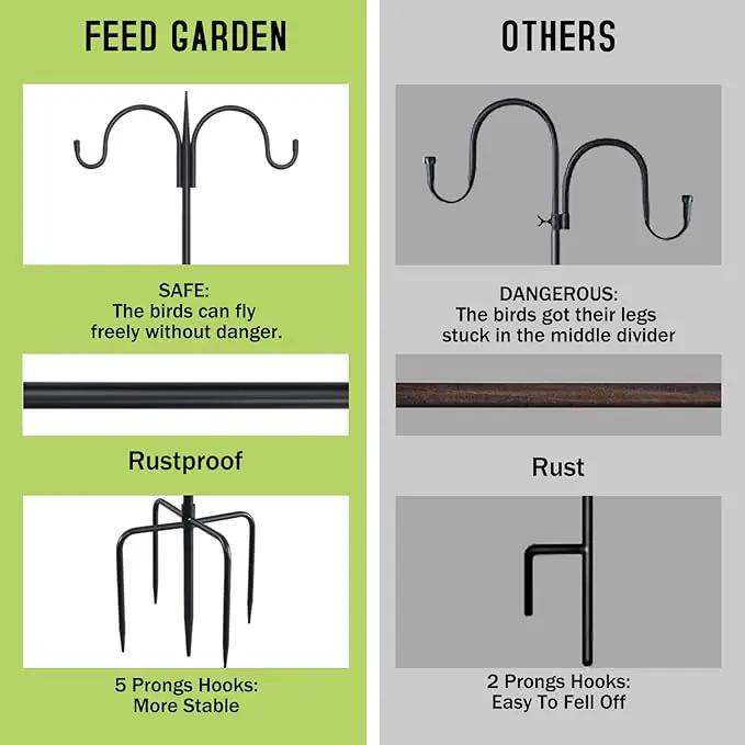 FEED GARDEN Adjustable Double Shepherds Hook for Outdoor with 5 Prong Base 108 Inch Heavy Duty Two Sided Bird Feeder Pole for Hanging Plant Baskets, Solar Light Lanterns, Wind Chimes by GreenHaven Gardens