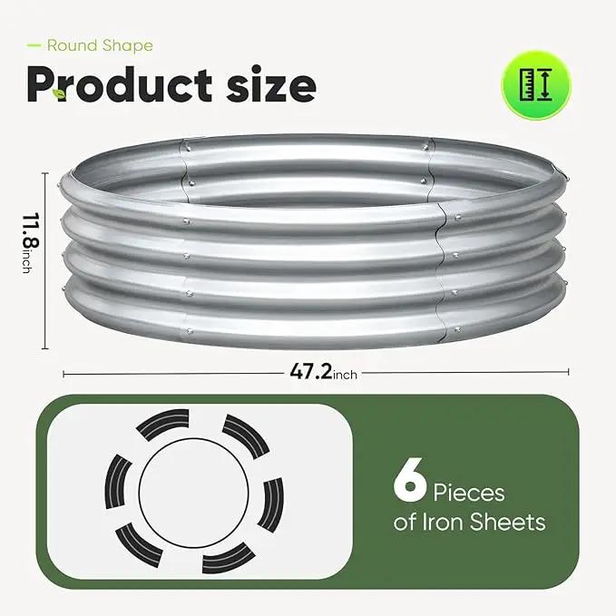KING BIRD Raised Garden Bed Galvanized Round Planter Box Outdoor for Gardening, Plants, Vegetables, Flowers, Silver, 47x47x12 in 2 Packs by GreenHaven Gardens