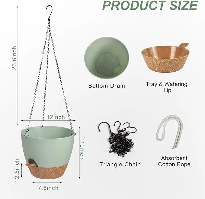 Hanging Planters for Indoor Outdoor Plants, 1 Set Self Watering Hanging Pot with Drainage Holes & Removable Tray (Green-12inch, 12'') by GreenHaven Gardens