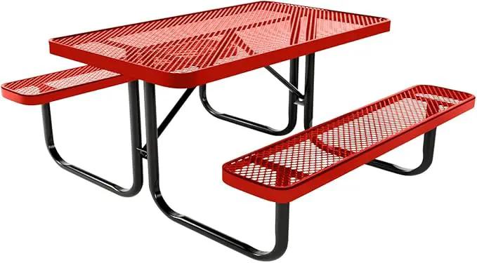 Coated Outdoor Furniture Heavy-Duty Portable Outdoor Kids Table, Expanded Metal Kids Picnic Table, Commercial-Grade Picnic Table, Made in America (4ft Rectangular, Childrens, Red) by GreenHaven Gardens