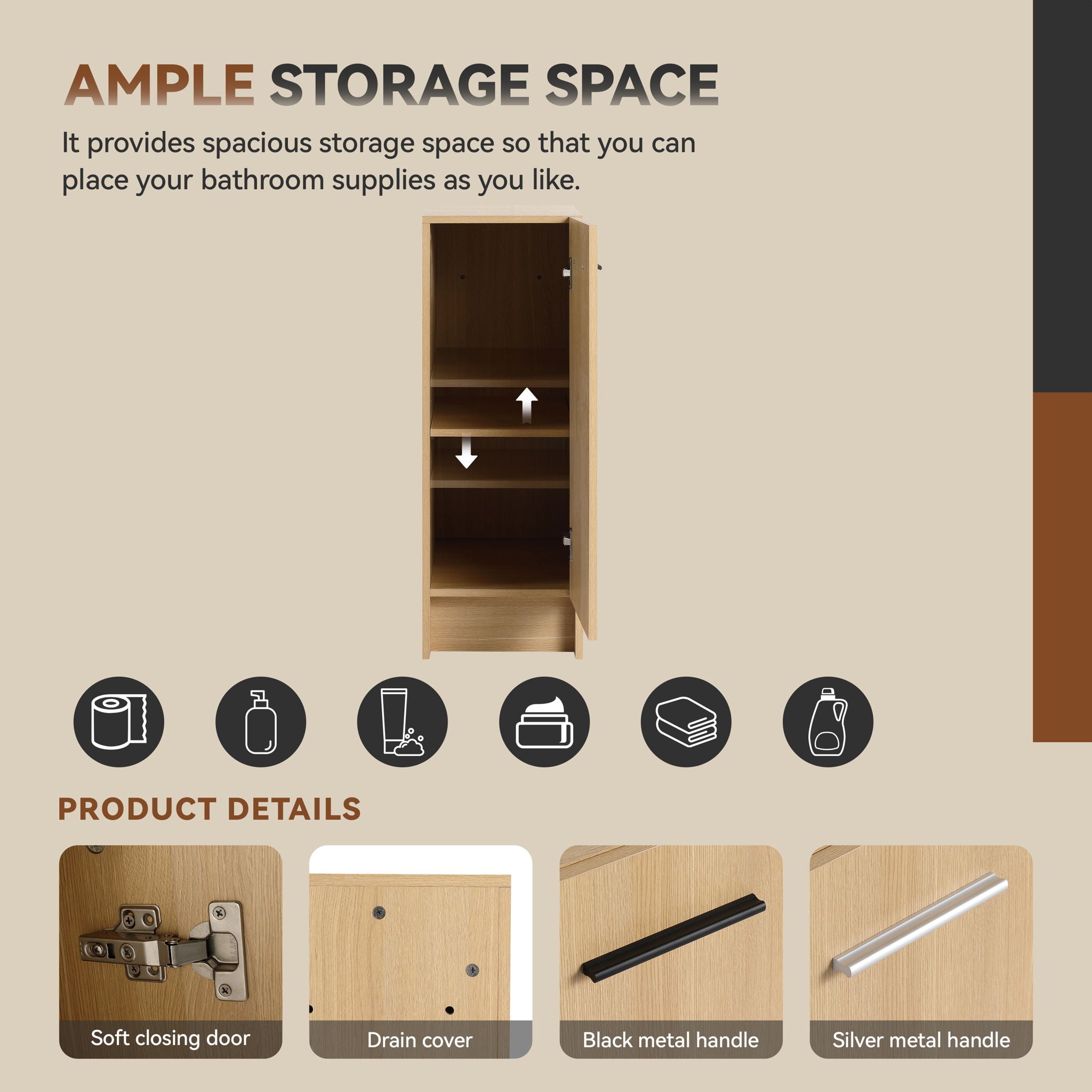 Slim Freestanding Bathroom Storage Cabinet - Light Oak by HouseOfZazla