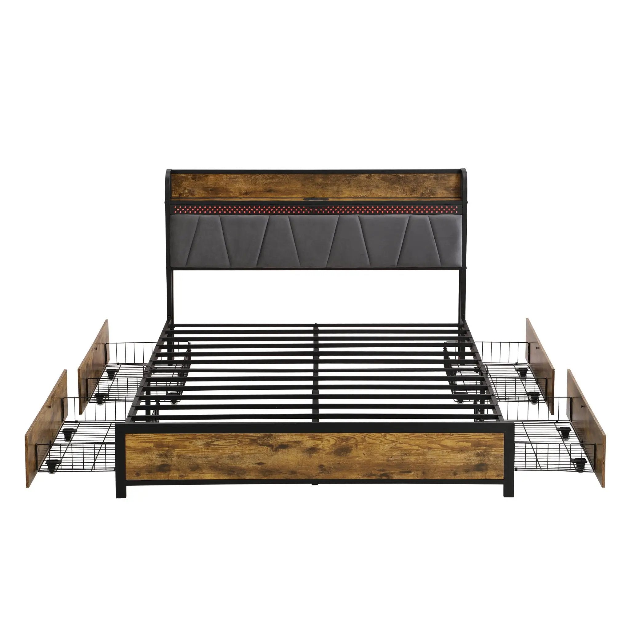 Modern Bed Frame With LED Lights, Upholstered Headboard, USB Charging by Unique Piece Furniture