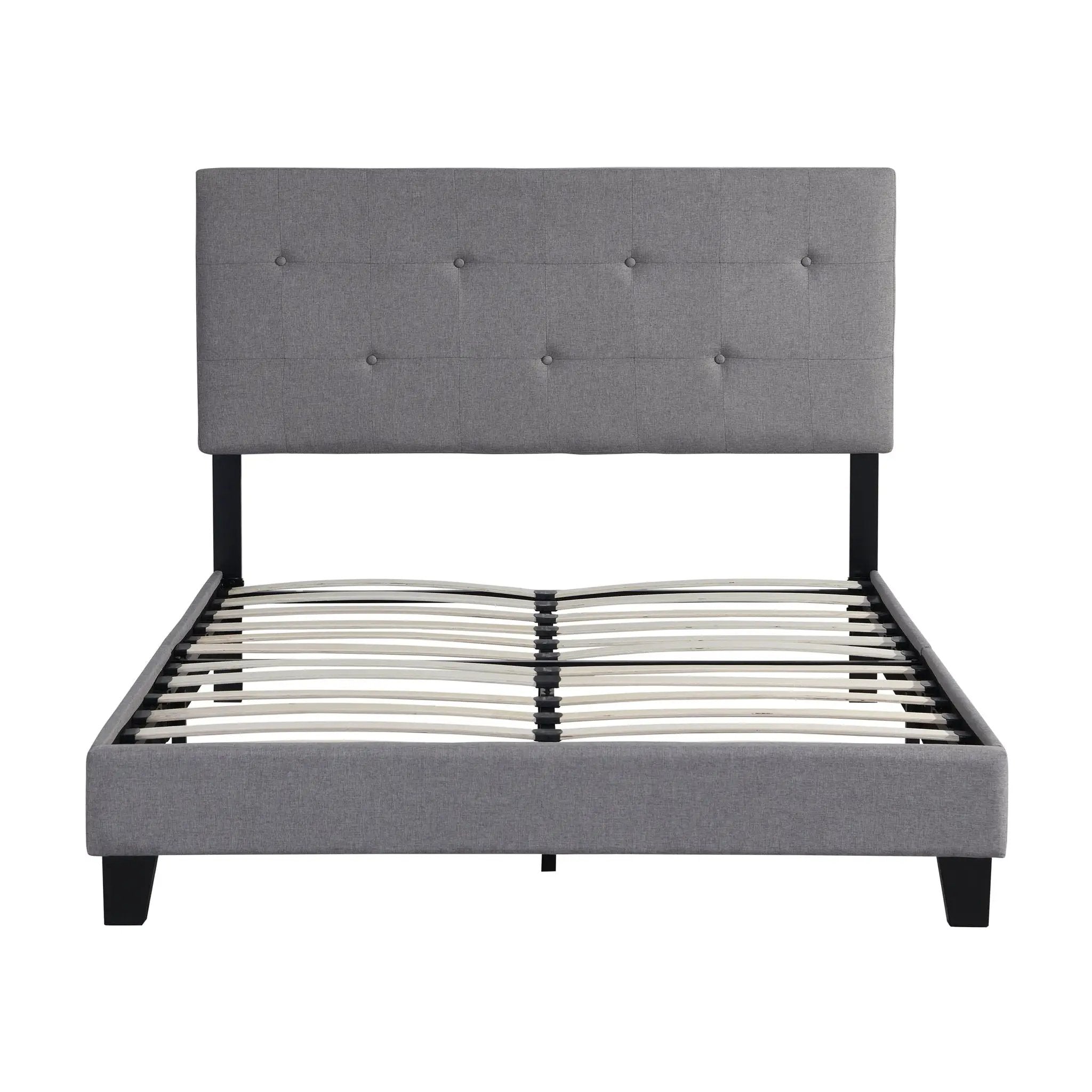 Full Size Upholstered Platform Bed Frame With Modern Button Tufted Linen Fabric Headboard, No Box Spring Needed, Wood Slat Support - Gray by Unique Piece Furniture