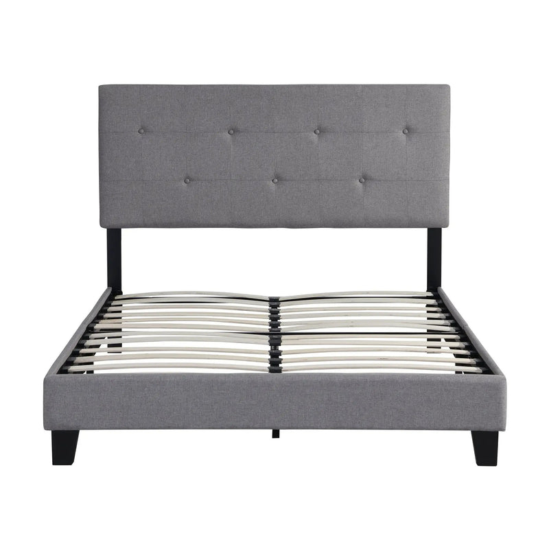 Full Size Upholstered Platform Bed Frame With Modern Button Tufted Linen Fabric Headboard, No Box Spring Needed, Wood Slat Support - Gray by Unique Piece Furniture