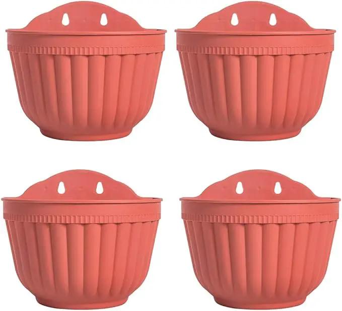 4 Pack Brick Red Wall Hanging Planter Pot Vertical Garden Living Wall Mount Window Hang Indoor Outdoor Plant Flower Basket for Kitchen Herbs Balcony Railing Shelf Fence Bedroom Trellis Decor Modern by GreenHaven Gardens