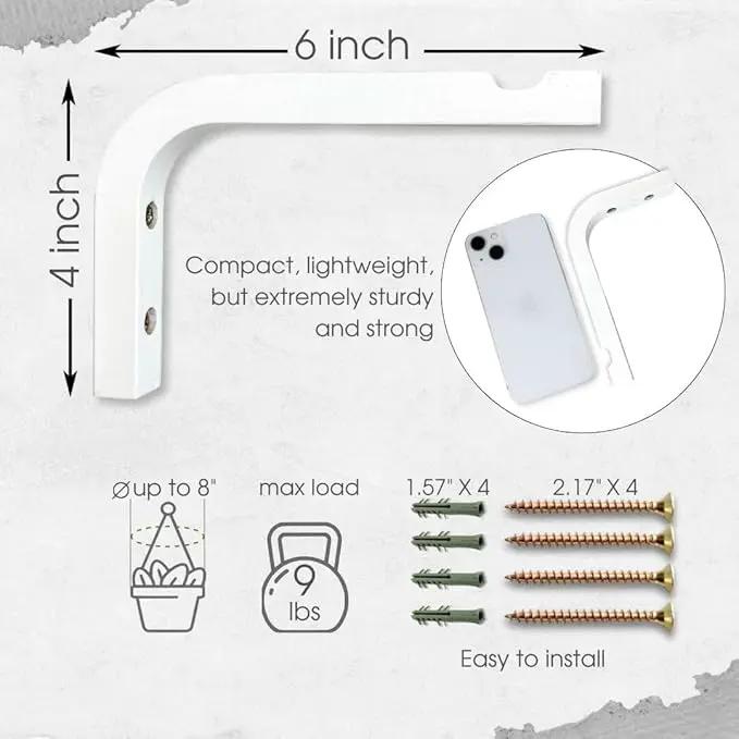 2-Piece Set of Plant Hooks for Wall 6 inch - Mounted Wooden Plant Hook - Indoor and Outdoor Bracket Plant Hanger for Planters, Lanterns, Bird Feeders, Patio Decorations (White) by GreenHaven Gardens