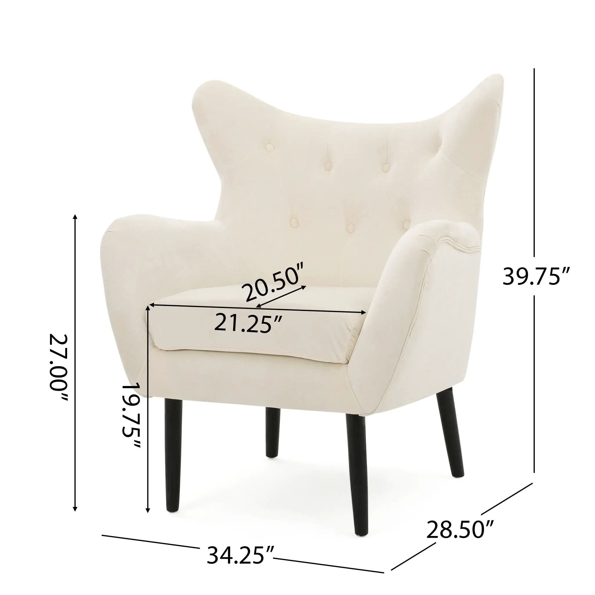 Style Velvet Arm Chair With Wingback And Flared Arms - Ivory by HouseOfZazla