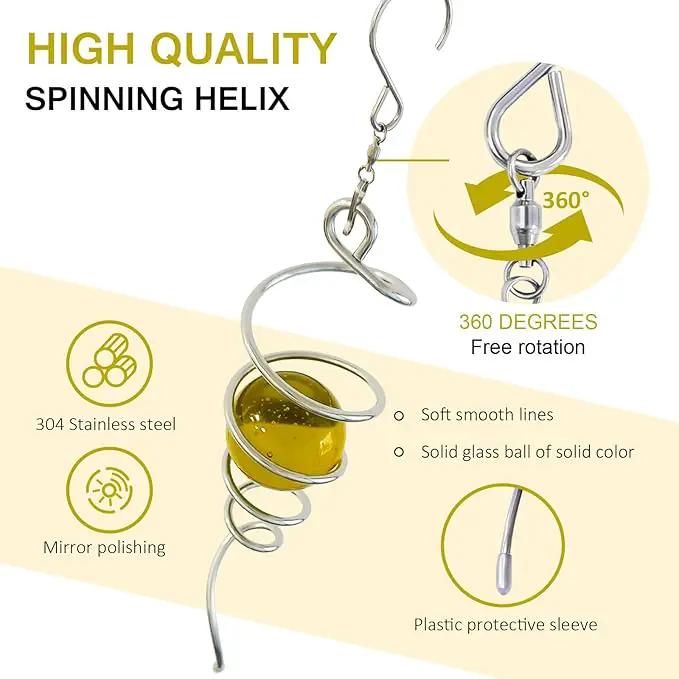 Gazing Ball Spiral Tail Wind Spinner,Decorative Wind Spinner 11inch Tail and 2 inch Glass Orb. Indoor Outdoor Wind Spinner Tail Sun Catcher Garden Decoration-13 inch Height(Gold) by GreenHaven Gardens