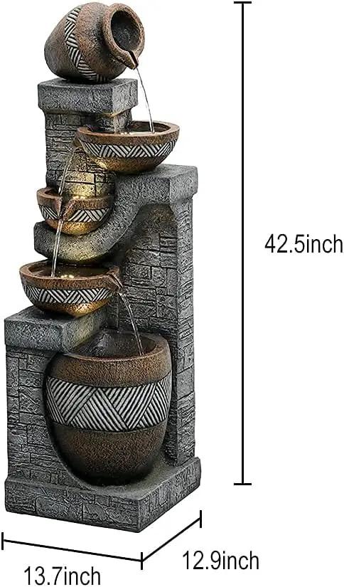 SunJet 5-Tiers Indoor/Outdoor Garden Water Fountain - 42.5inches Modern Floor-Standing Cascading Water Feature - Suitable for Deck, Patio, Porch, Yard Decor by GreenHaven Gardens