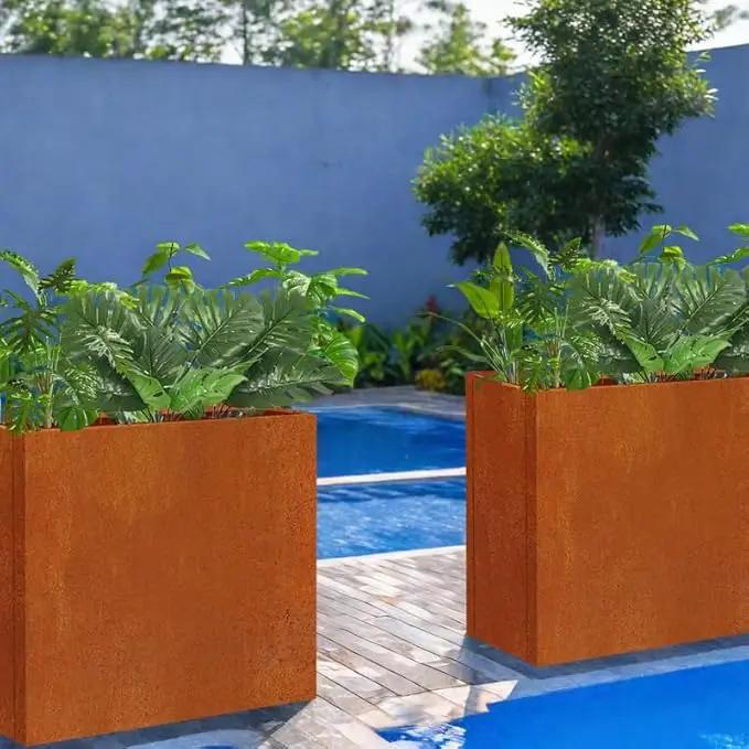 Metal Tall Long Planter Box Large Rectangular Planter Flower Pot with Drainage Holes for Indoor Outdoor Deck Porch Garden Home Patio Front Door (Rusty Orange, M) by GreenHaven Gardens