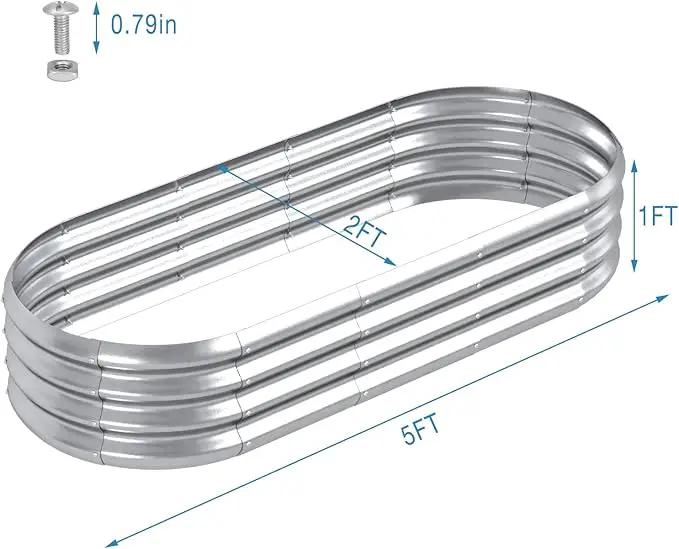 HOXHA Planter Raised Beds, 5X2X1 FT Land Guard Oval Galvanized Steel Planter Box, Metal Raised Garden Bed kit, for Outdoor Growing Fresh Veggies, Flowers, Herbs, and Succulents by GreenHaven Gardens