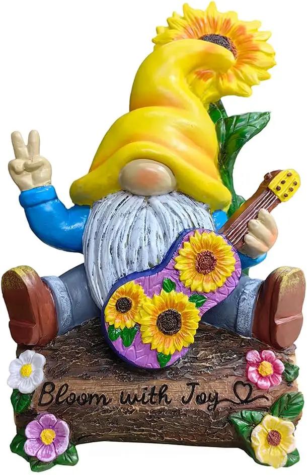 Spring & Summer-Themed Garden Statues – Adorable Outdoor Decor for Lawn, Patio & Porch (Bloom with Joy Sunflower Gnome 10" Garden Statue Figurine with Guitar, Spring and Summer Home Decoration) by GreenHaven Gardens