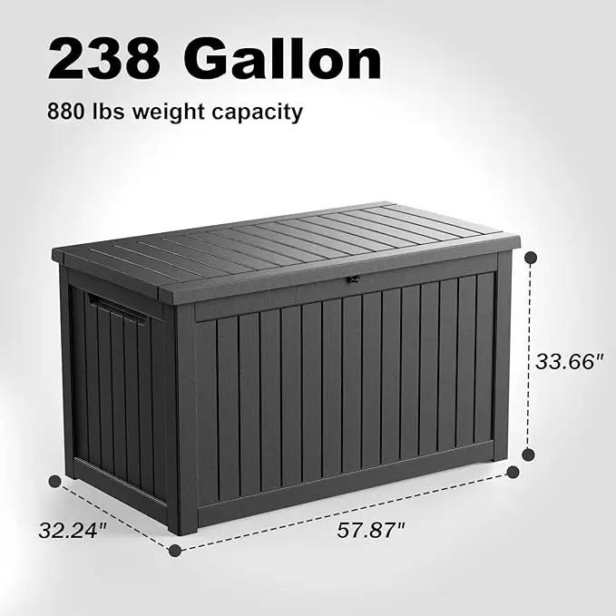 230 Gallon Outdoor Deck Box,Storage Lockable Waterproof Patio Furniture,Garden Tools,Cushions,Pool Accessories Outside Storage Resin Box(Black) by GreenHaven Gardens